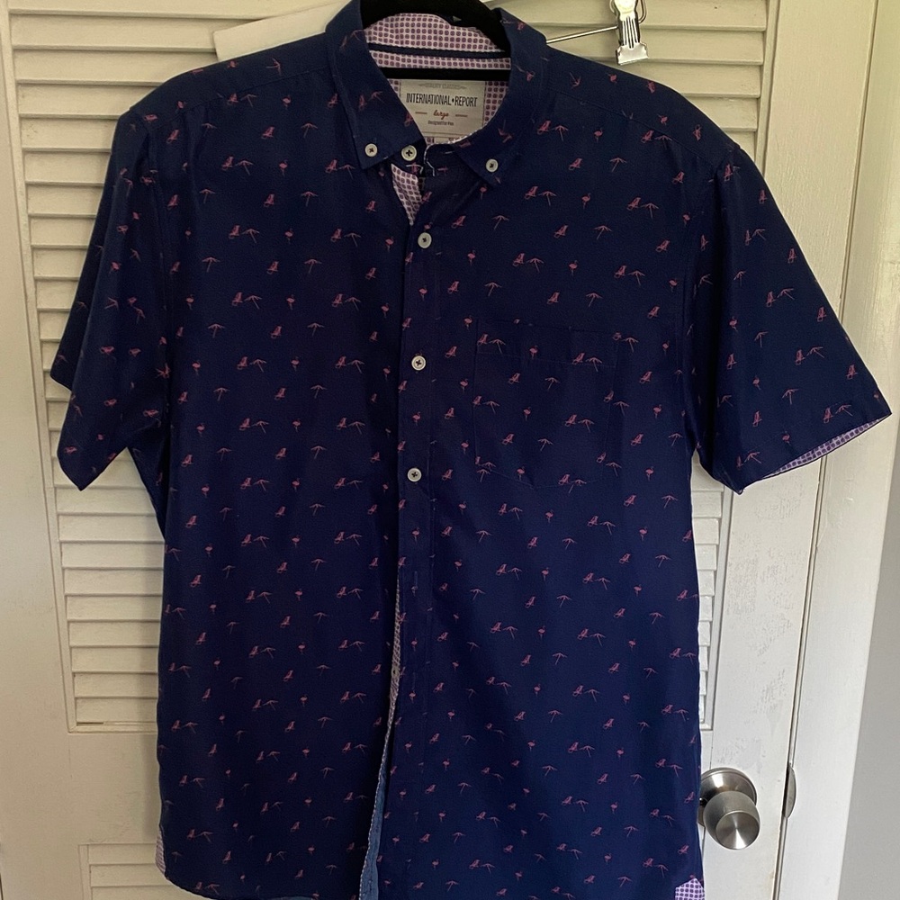 Men's Navy Shirt with Pink Accents
